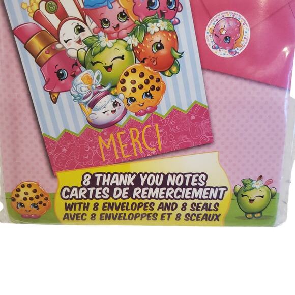 Shopkins Birthday Thank You Cards Envelopes Shopkins Stickers 8 Pack Merci - Picture 3 of 6